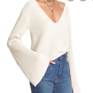 Free people semi cropped tan v neck sweater